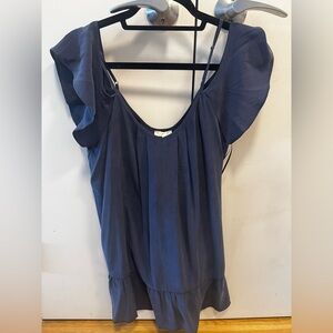 Joie Navy Blue Ruffle Off-Shoulder Sleeve mini dress